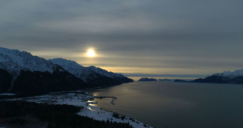 Scenic view of lake against sky during sunset