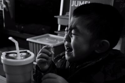 Close-up of boy crying