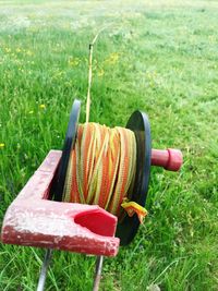 High angle view of bread on field