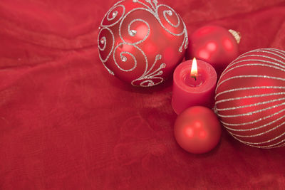 Close-up of christmas decorations on table