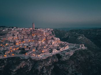 High angle view of townscape against sky at dusk