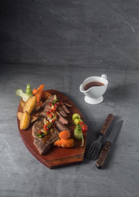 High angle view of food on table