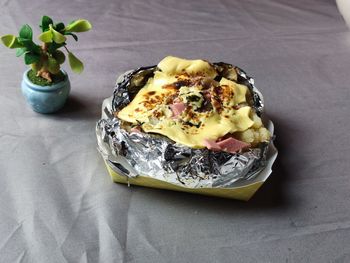 Close-up of food on table