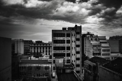 High angle view of buildings against sky