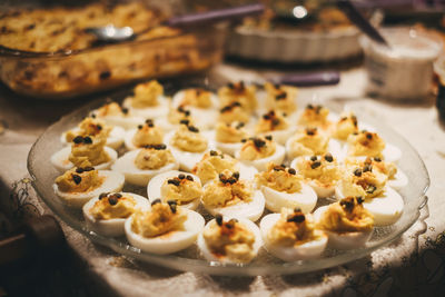 High angle view of dessert in plate on table