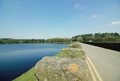 Scenic view of river against blue sky
