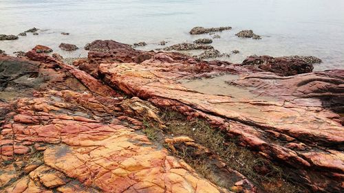 High angle view of rocks on beach