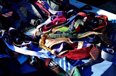 High angle view of multi colored umbrellas for sale in market