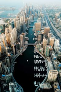 High angle view of city buildings