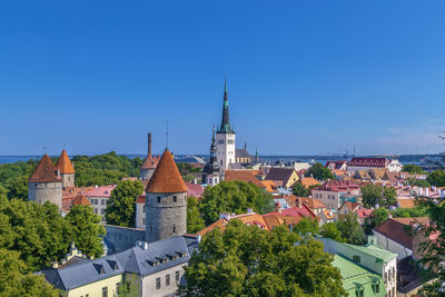 View of walls of tallinn and st. olaf church from toompea hill, estonia