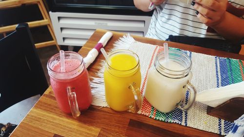 High angle view of drink on table