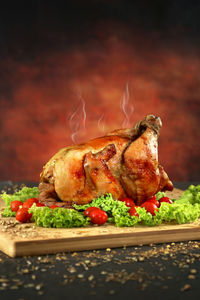 Close-up of roasted food on table