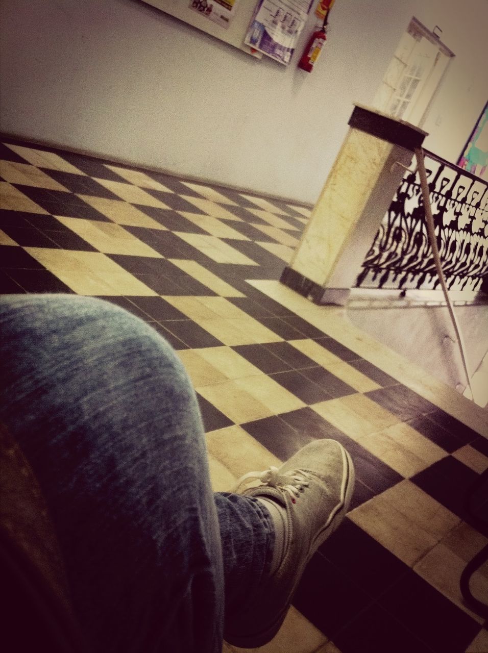 shadow, low section, sunlight, indoors, high angle view, person, pattern, tiled floor, flooring, part of, shoe, day, close-up, no people, absence, floor, empty, chair, cropped