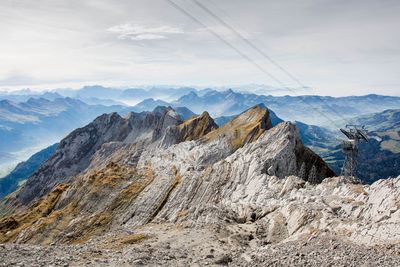 Scenic view of mountains against cloudy sky