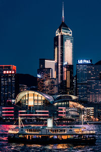 Illuminated buildings at waterfront