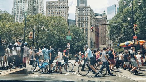 People on street in city