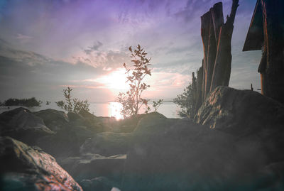 Scenic view of mountains against sky during sunset