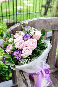 Close-up of rose bouquet on table