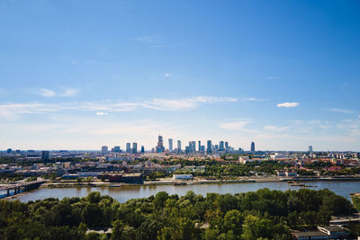 Aerial view of warsaw cityscape with skyscrapers