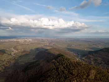 High angle view of land against sky