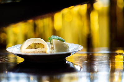 Close-up of dessert in bowl on table