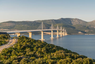 Bridge over river against clear sky