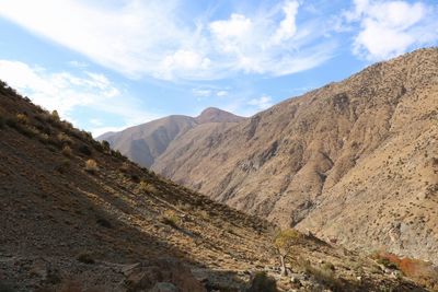 Scenic view of mountains against cloudy sky