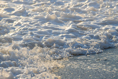 High angle view of snow on beach