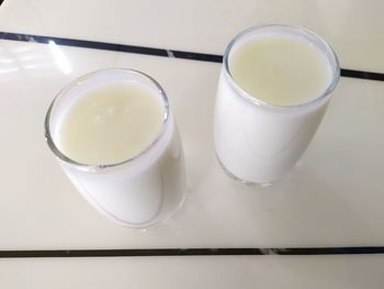 High angle view of breakfast on table