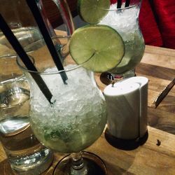 Close-up of beer glass on table