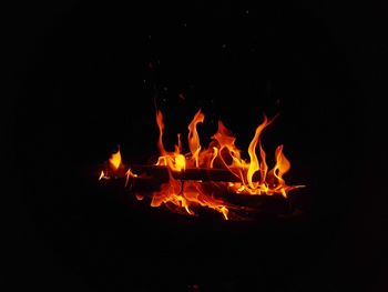 Close-up of fire in the dark