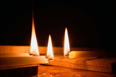 Close-up of burning candles
