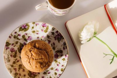 High angle view of cupcakes on table