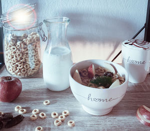 Close-up of breakfast on table