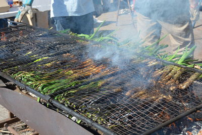 High angle view of barbecue grill