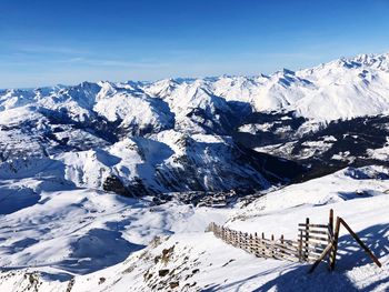 Scenic view of snowcapped mountains against sky