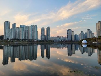 Reflection of buildings in water