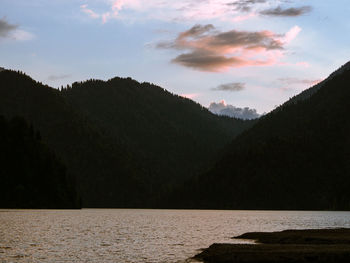 Scenic view of lake against sky during sunset