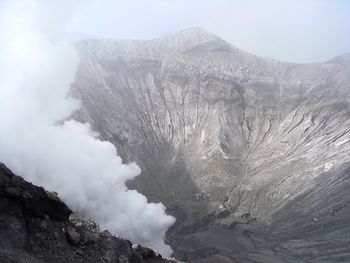 Smoke emitting from volcanic mountain