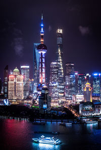 Illuminated buildings in city at night