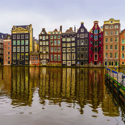 Reflection of building in lake against sky