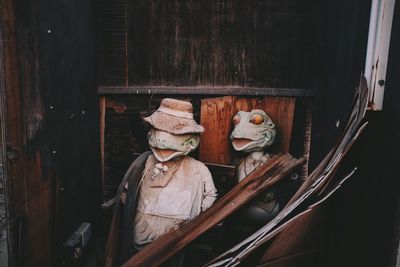 Close-up of stuffed toy in abandoned building