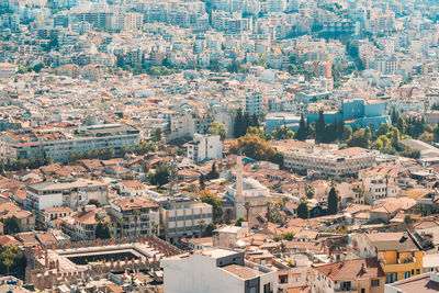 High angle view of buildings in city