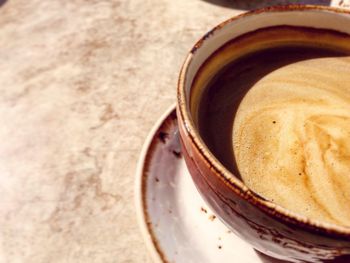 High angle view of coffee on table