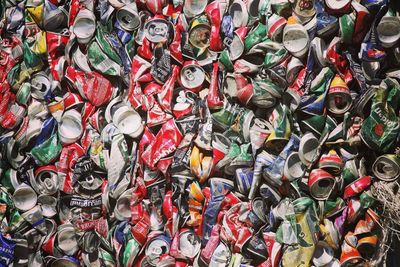 Full frame shot of crushed drink cans