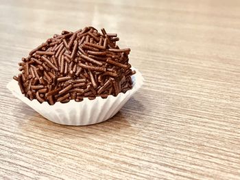 Close-up of chocolate cake on table