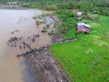 High angle view of people on beach