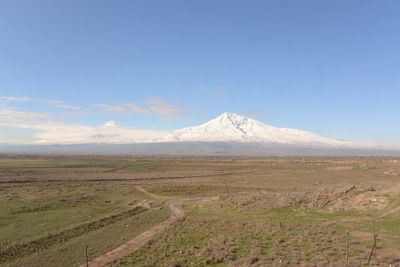 Scenic view of landscape with mount ararat against clear sky, armenia