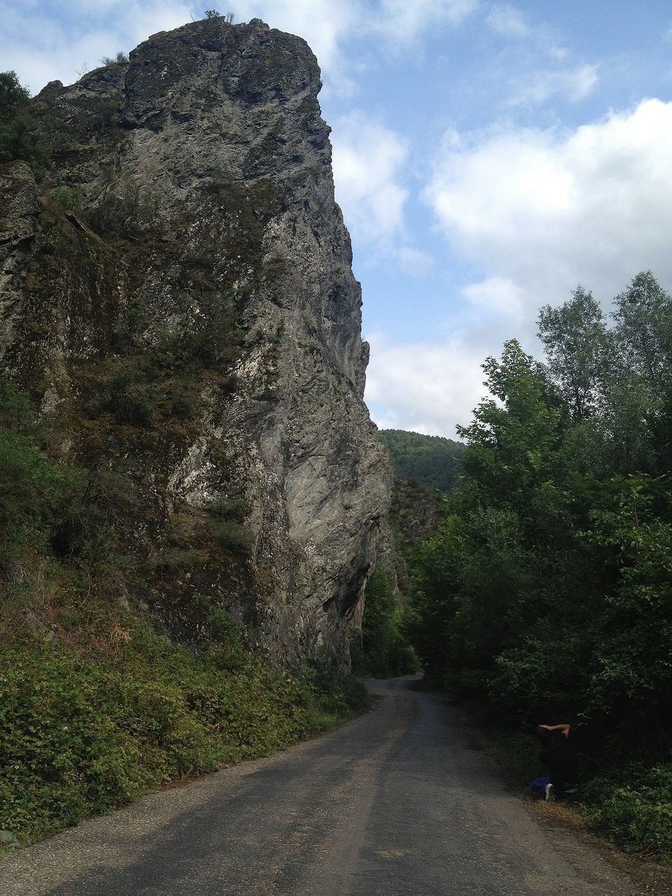 the way forward, sky, tree, road, mountain, tranquility, diminishing perspective, cloud - sky, tranquil scene, nature, cloud, transportation, rock formation, vanishing point, rock - object, day, non-urban scene, scenics, outdoors, no people