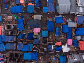 Full frame shot of multi colored buildings roofs